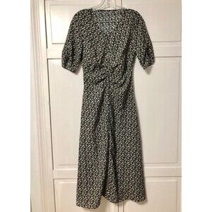 Black & Green-Toned Floral Midi Dress - Womens Size S